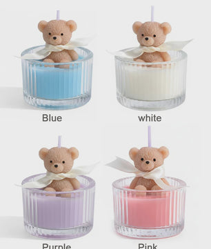 Luxe Geurkaars Teddybeer in Glazen Pot met Lint - Pastel Cadeau voor Vrouwen, Bruiloft & Feestdagen