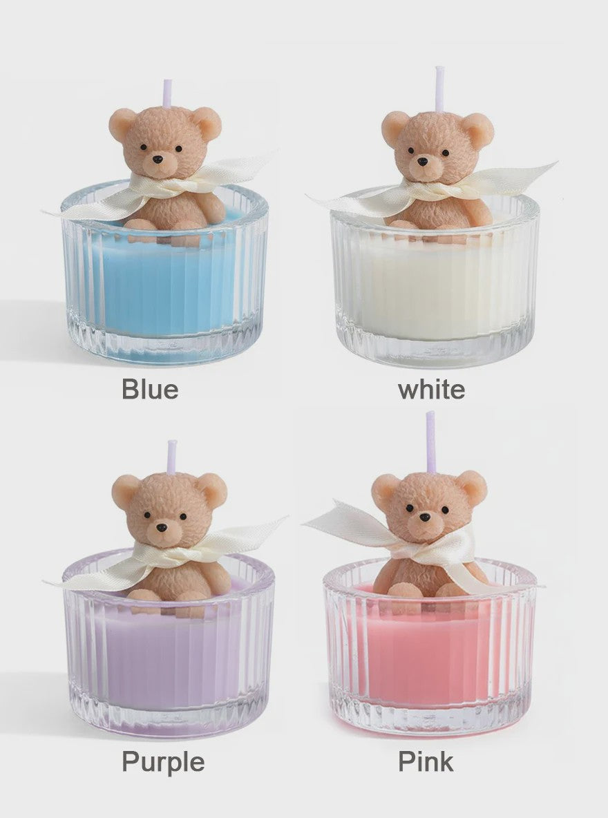 Luxe Geurkaars Teddybeer in Glazen Pot met Lint - Pastel Cadeau voor Vrouwen, Bruiloft & Feestdagen