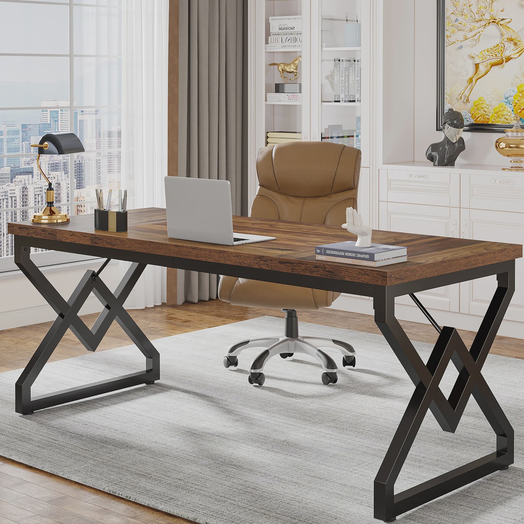 Tribesigns Bureau 160cm - Robuust Hout & Metaal - Ruim Werkblad