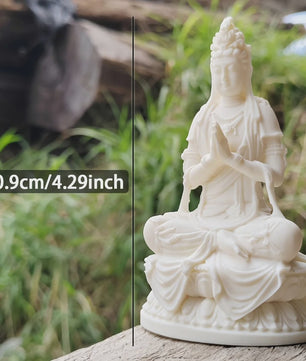 Wit Guanyin Boeddha Beeldje - 4.2 Inch Hars Sculptuur voor Decoratie & Cadeau