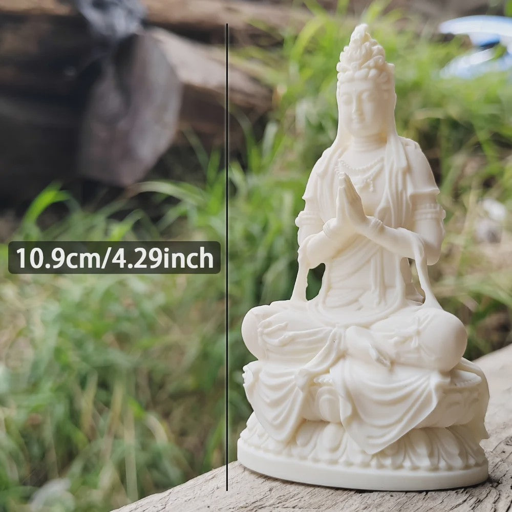 Wit Guanyin Boeddha Beeldje - 4.2 Inch Hars Sculptuur voor Decoratie & Cadeau