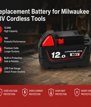 18V Lithium-Ion Accu voor Milwaukee M18 - Hoge Capaciteit 12.0Ah