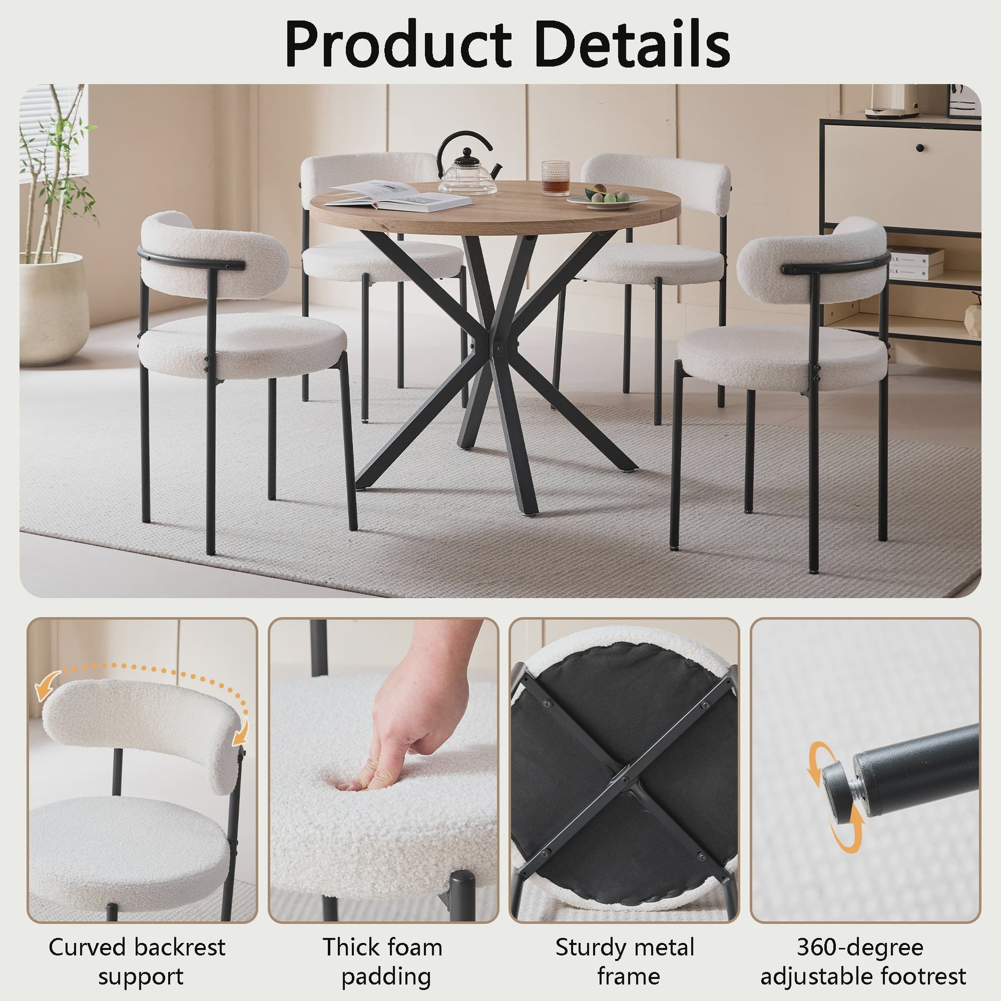 Nordic Stijl Teddy Velvet Eetkamerstoelen - Set van 2, 4 of 6