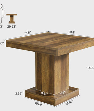 Rustieke Houten Eettafel Vierkant 31.5 Inch met Pootonderstel - Geschikt voor 4 Personen