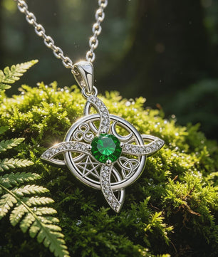 Mystieke Wicca Knoop Ketting met Kristal en Geboortesteen - Ster Maan Amulet