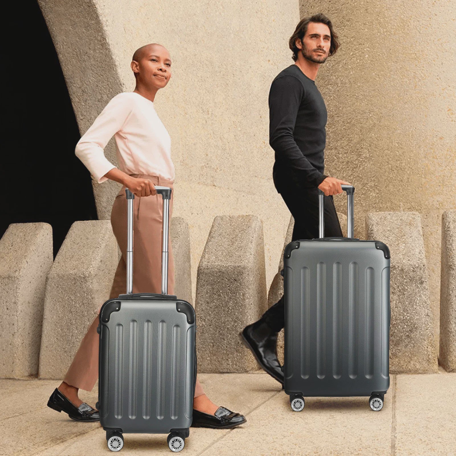 3-delige Trolley Koffer Set Donkergrijs - Lichtgewicht ABS, TSA Slot & 360° Dubbele Wielen