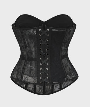 Zwarte kanten korset bustier met push-up cups en push-up effect - Lingerie en body shaper