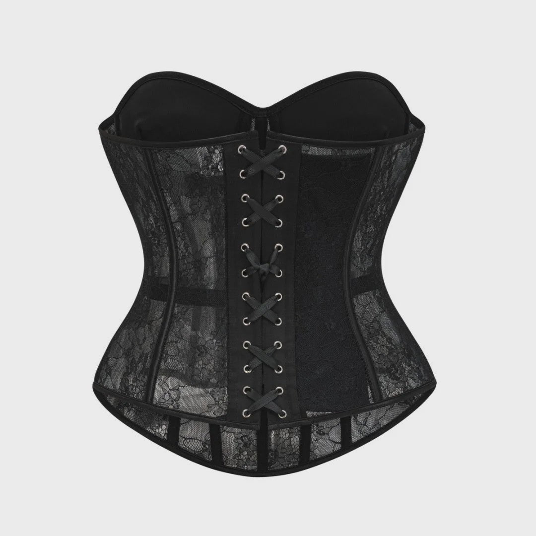 Zwarte kanten korset bustier met push-up cups en push-up effect - Lingerie en body shaper