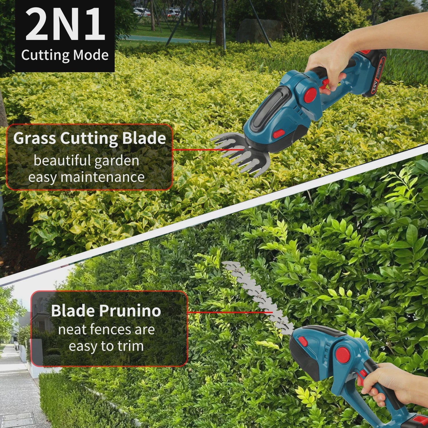 24V Draadloze Snoeischaar & Grasmaaier 2-in-1 met Lithium-Ion Batterij