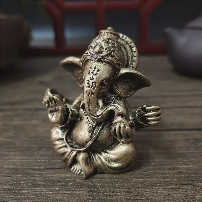 Ganesha Beeldje Bronskleurig - Hindoeïstische God Sculptuur voor Huis & Kantoor Decoratie