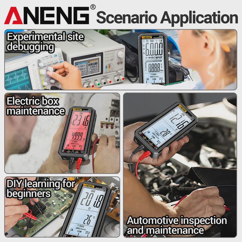 ANENG 620A Digitale Multimeter: 6000 Counts, AC/DC, Temperatuur, NCV & Live Wire Detector