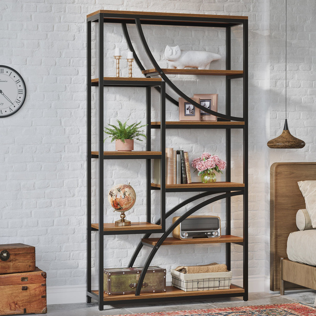 Industriële Boekenkast 71" - 9 Lades - Hout & Metaal - Open Kubussen - Bruin/Zwart