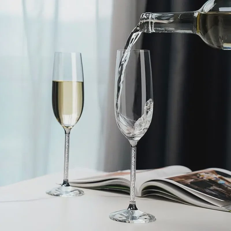 Luxe Kristallen Champagneglazen Set - Handgemaakt met Diamant-look Stijl - Perfect voor Koppels