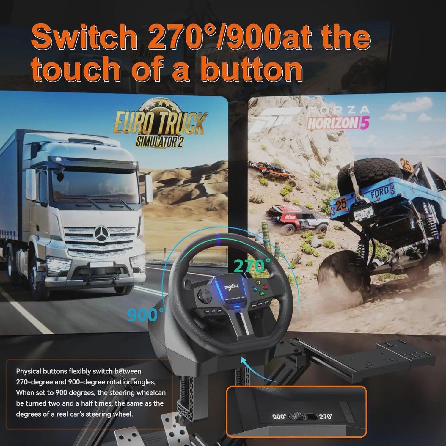 PXN V900 Gen2 Racing Wheel met Hall Pedalen - PC, Xbox, PS4, PS3, Switch