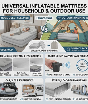Universeel Opblaasbaar Luchtbed - Single, Opvouwbaar & Draagbaar voor Thuis, Camping, Auto & Tent