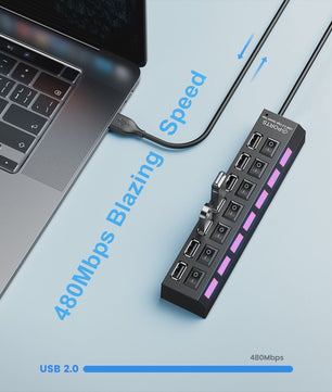 7-Poorts USB Hub met Individuele Aan/Uit Schakelaars - Hoge Snelheid USB 2.0 Splitter