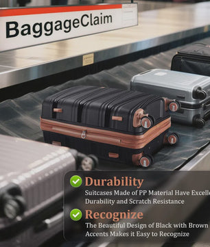 4-delige Hardcase Koffer Set: PP Materiaal, Lichtgewicht, Combinatieslot, 20/24/28 Inch Koffers + 14 Inch Make-up Tas