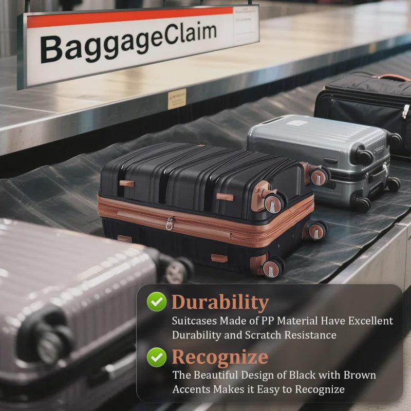 4-delige Hardcase Koffer Set: PP Materiaal, Lichtgewicht, Combinatieslot, 20/24/28 Inch Koffers + 14 Inch Make-up Tas