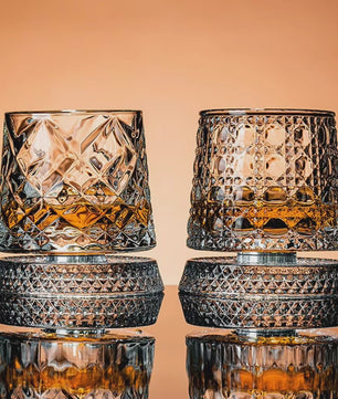 Set van 2 Draaibare Whiskey Glazen met Glazen Voet - Kristal Rum Cocktail Glazen