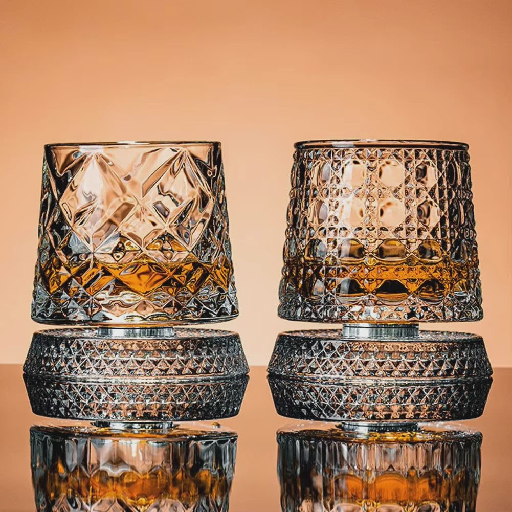 Set van 2 Draaibare Whiskey Glazen met Glazen Voet - Kristal Rum Cocktail Glazen