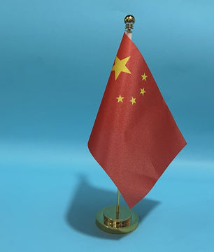 Chinese Vlag Bureau 14x21cm - Polyester Tafelvlag met Standaard