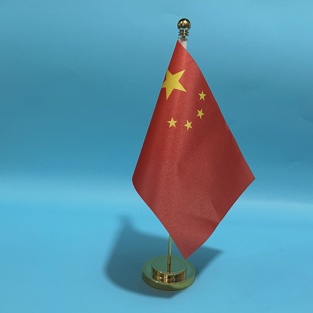 Chinese Vlag Bureau 14x21cm - Polyester Tafelvlag met Standaard