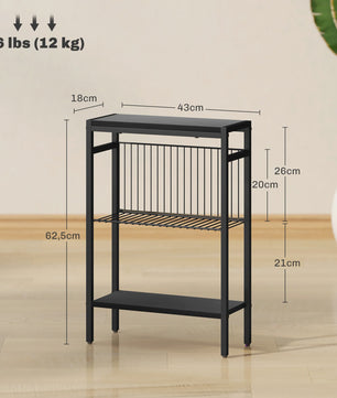 Homcom Smalle Bijzettafel met 3 Open Planken en Stalen Frame - Industrieel Design