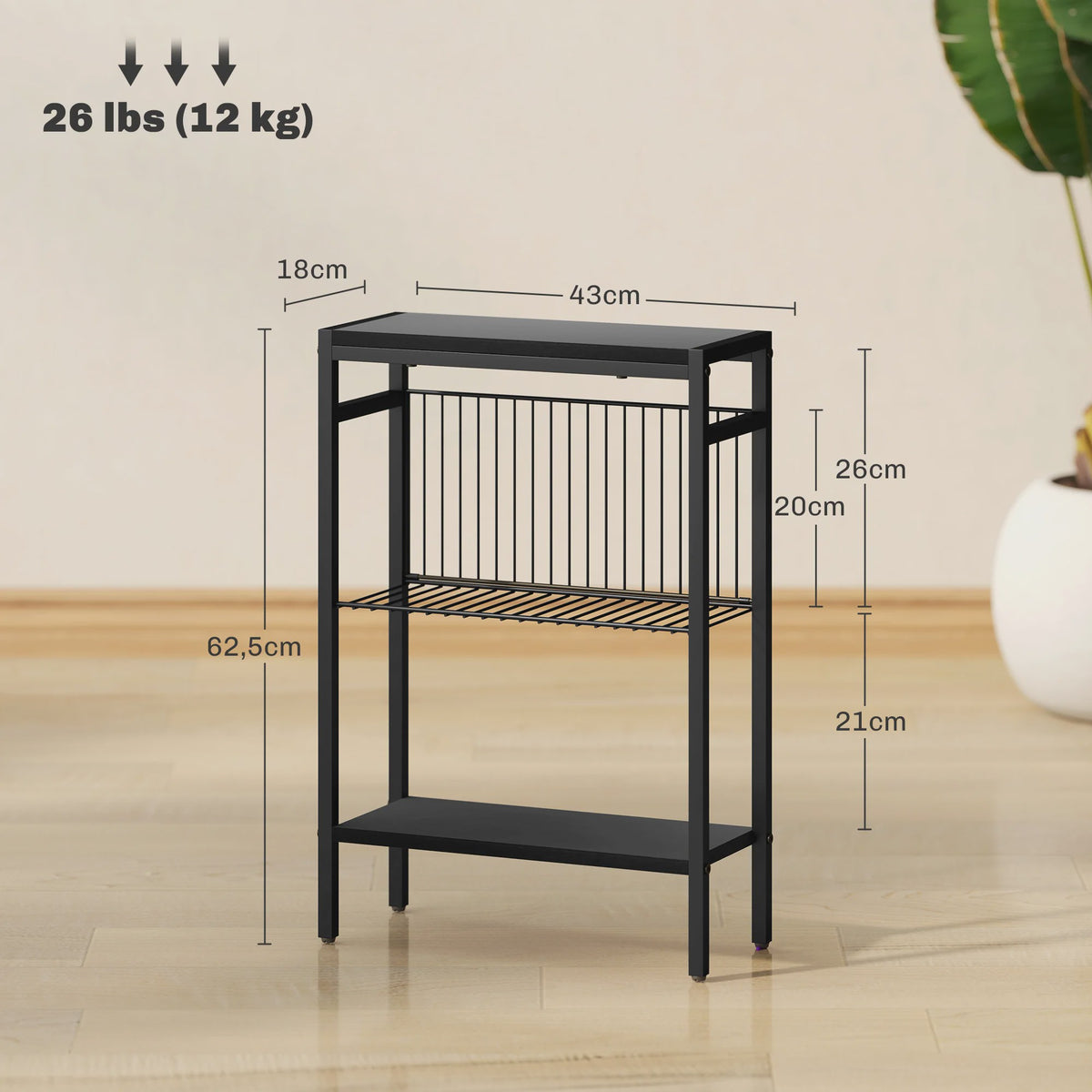 Homcom Smalle Bijzettafel met 3 Open Planken en Stalen Frame - Industrieel Design
