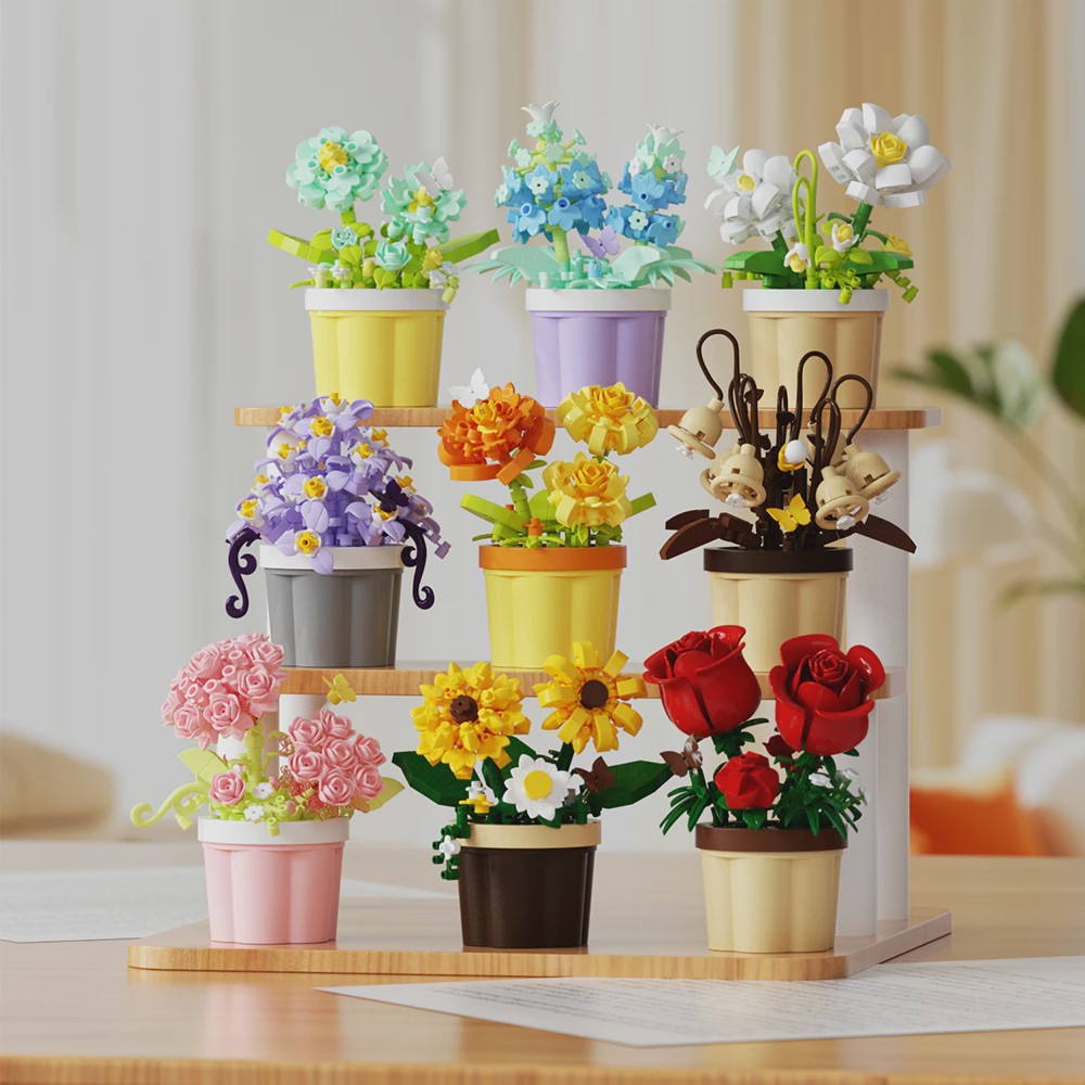 Bouwstenen Bloemen in Pot - Creatieve Mini Bloemenboeketten Bouwpakketten