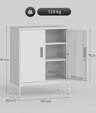 Afsluitbare Stalen Kast met 2 Deuren - Wit - Verstelbare Planken voor Kantoor, Woonkamer, Garage