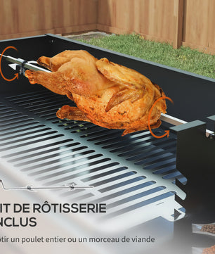 Outsunny Kolen BBQ met 3-traps Grillrooster, Inklapbare Zijtafels en Rotisserie - 118x32x90 cm Zwart