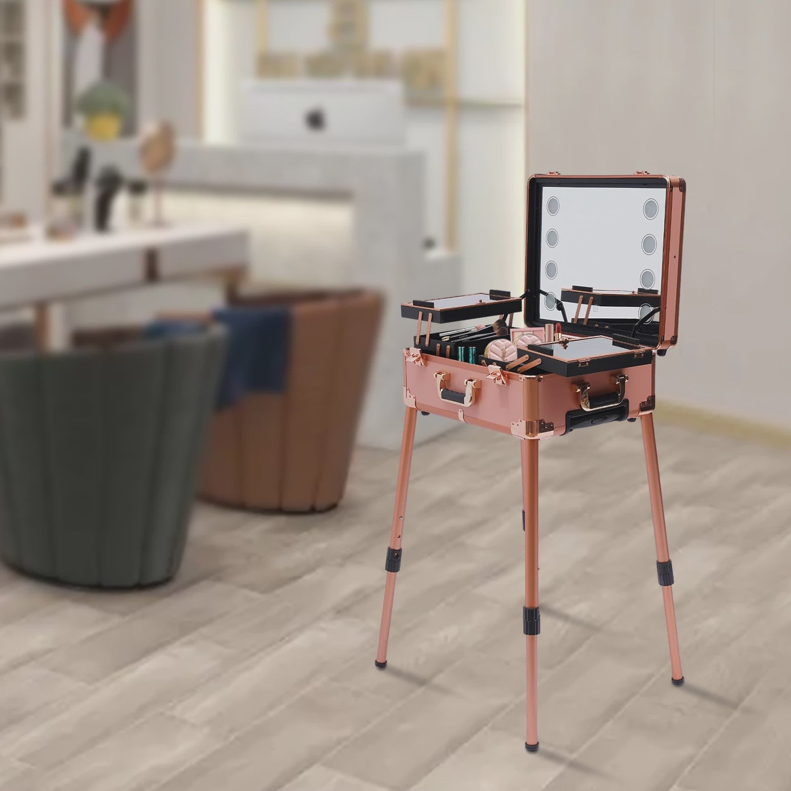 Mobiele Make-up Studio met LED Verlichting, Verstelbaar Statief & Wielen