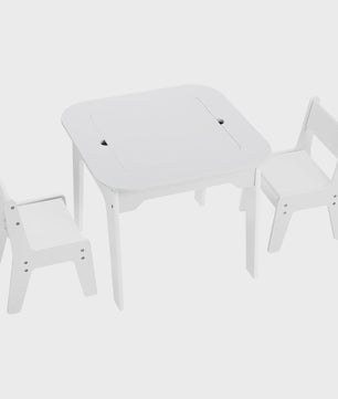 Witte Kinderbureau met 2 Stoelen, Opbergruimte en Dubbelzijdig Tafelblad
