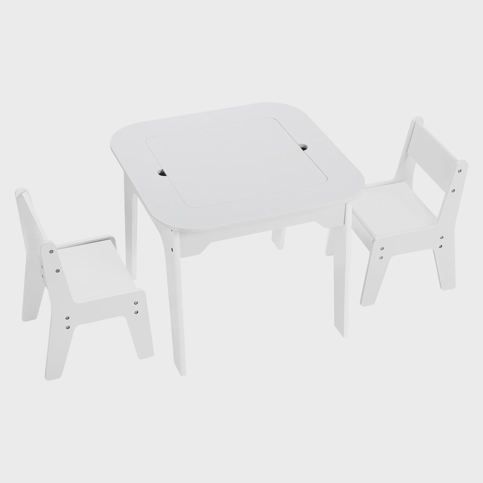 Witte Kinderbureau met 2 Stoelen, Opbergruimte en Dubbelzijdig Tafelblad