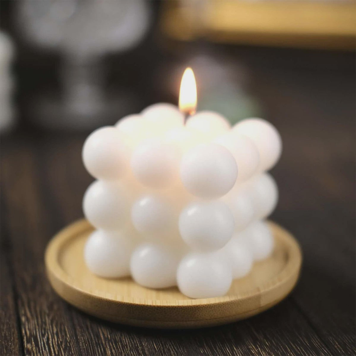 Sfeervolle Vanille Geur Bubble Kaars - Decoratieve Soja Wax Kubus Kaars voor Huis & Kantoor