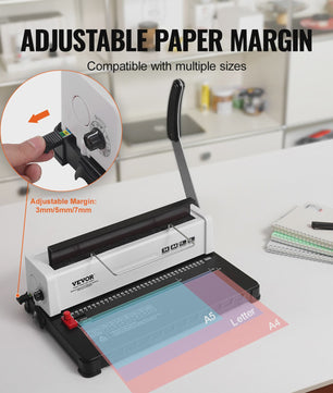 Handmatige Spiraalbindmachine voor Boeken - 34 Gaten, 120 Vel Capaciteit, Verstelbare Marge