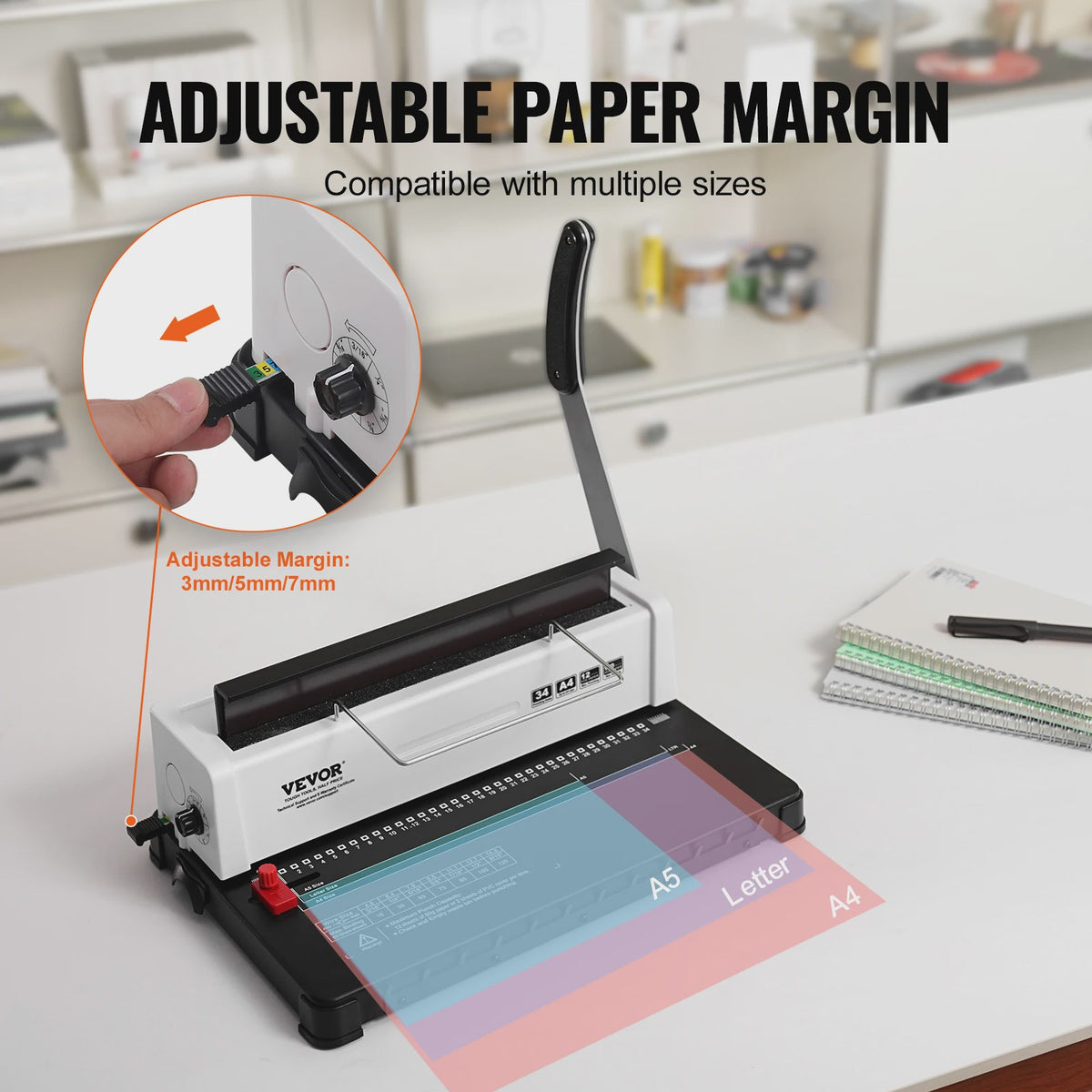 Handmatige Spiraalbindmachine voor Boeken - 34 Gaten, 120 Vel Capaciteit, Verstelbare Marge