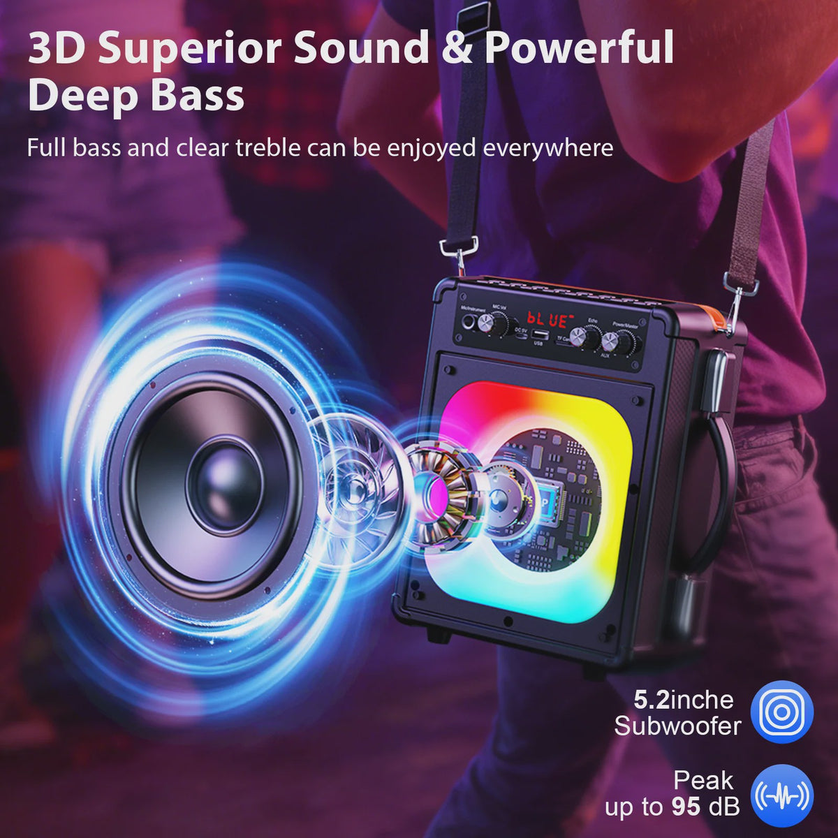 FanFun TX06 Karaoke Speaker met 2 Draadloze Microfoons & Feestverlichting