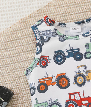 Zomer Set Baby Jongens: Tractor Print Tanktop & Shorts