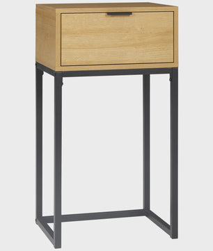 Stijlvolle Bijzettafel met Lade en Stalen Poten - Natuurlijk Hout - 40x30x76 cm