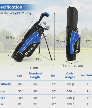 5-delige Kinder Golfset met Fairway Wood, IJzer 7, 9 & Putter - Voor Kinderen 8-10 Jaar