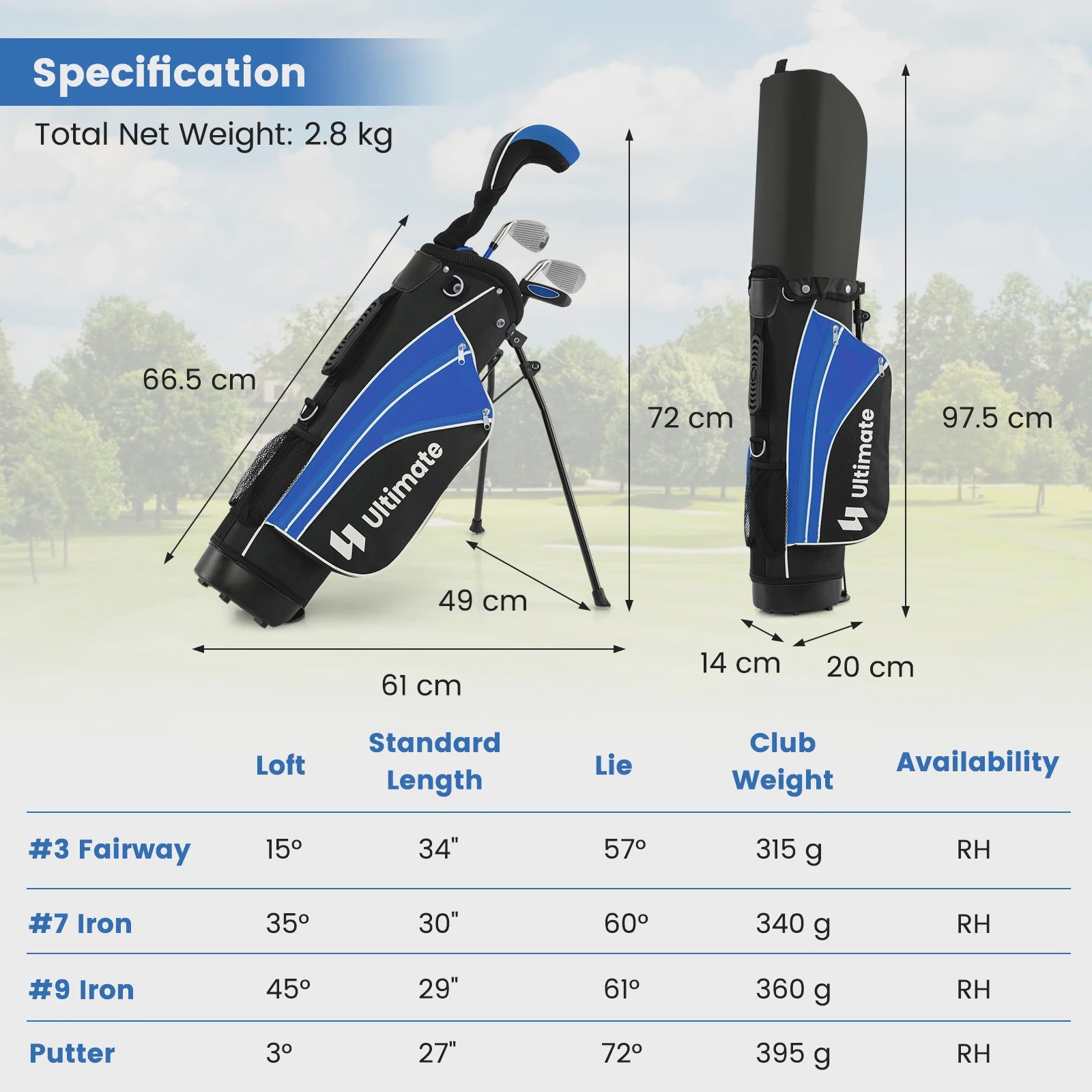 5-delige Kinder Golfset met Fairway Wood, IJzer 7, 9 & Putter - Voor Kinderen 8-10 Jaar