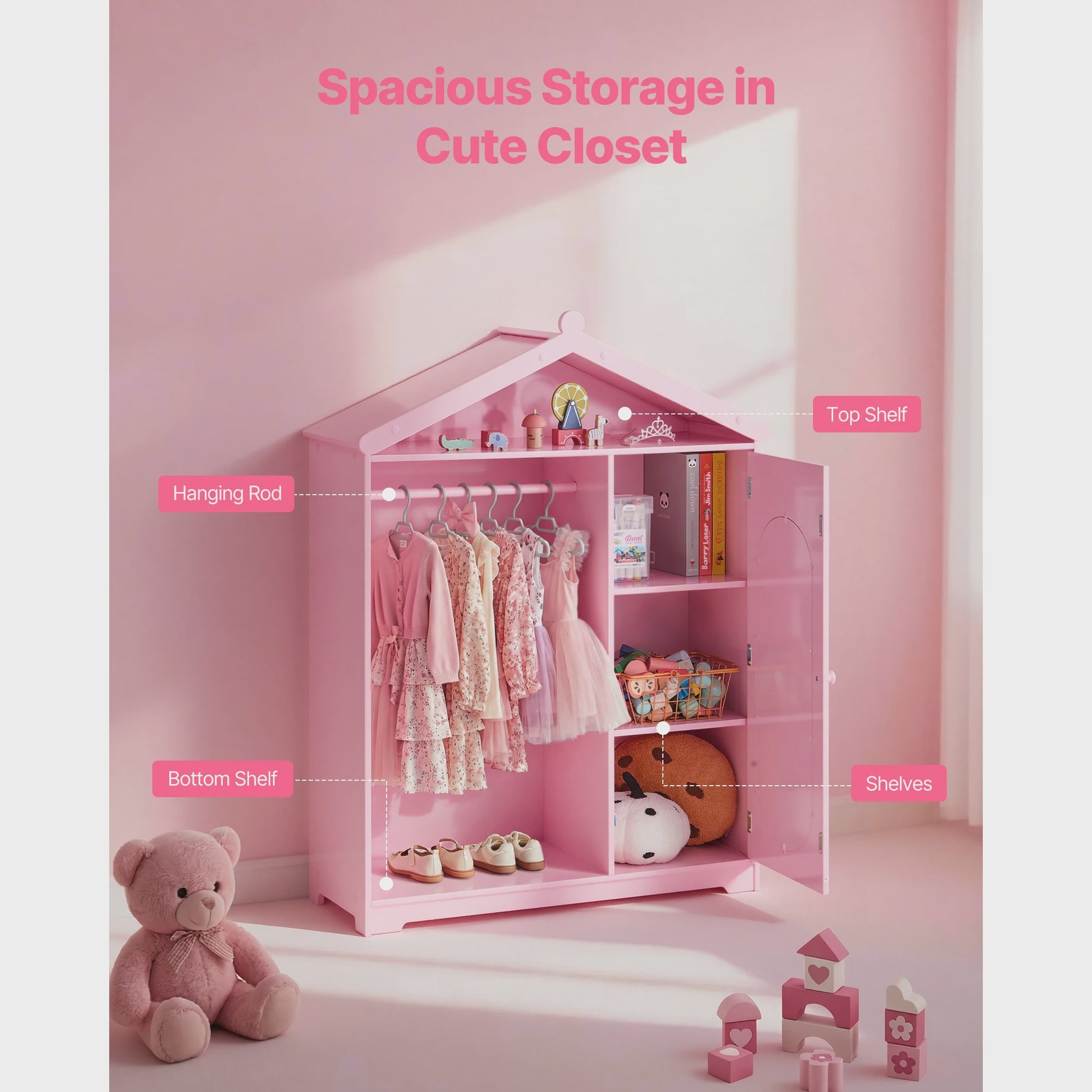 Kinder Garderobe met Spiegel - Droomkast voor Verkleedkleding en Speelgoed