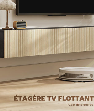 Zwevende TV Meubel 140cm met 2 Klapdeuren - Natuurlijk Hout & Zwart