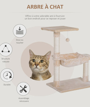 PawHut Kattenkrabpaal met Hangmat, Platform en Krabpalen - Beige