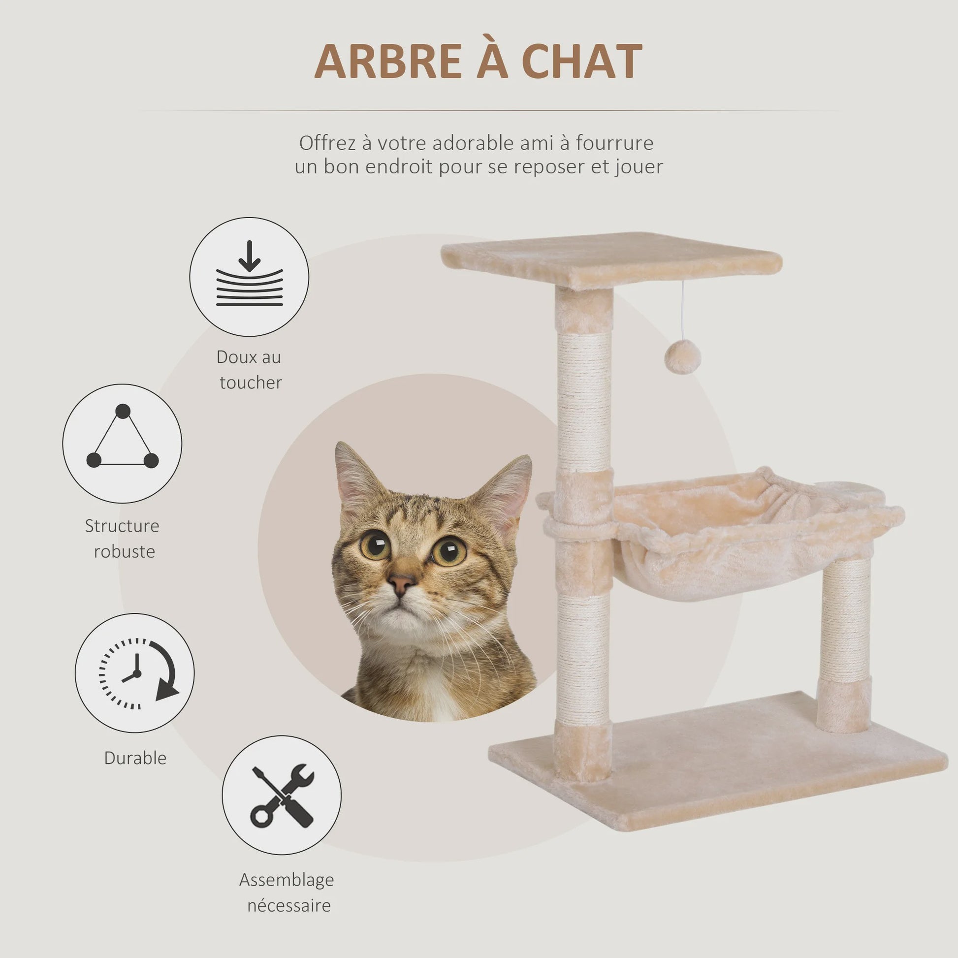 PawHut Kattenkrabpaal met Hangmat, Platform en Krabpalen - Beige