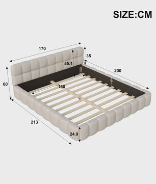 Luxe Gestoffeerd Bubble Bed 160x200 cm met Lattenbodem en Zacht Hoofdbord - Stijlvol Slaapkamermeubel
