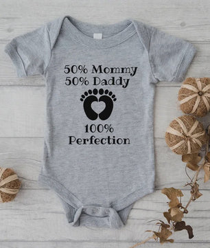 Baby Romper met Tekst: 50% Mama, 50% Papa, 100% Perfectie