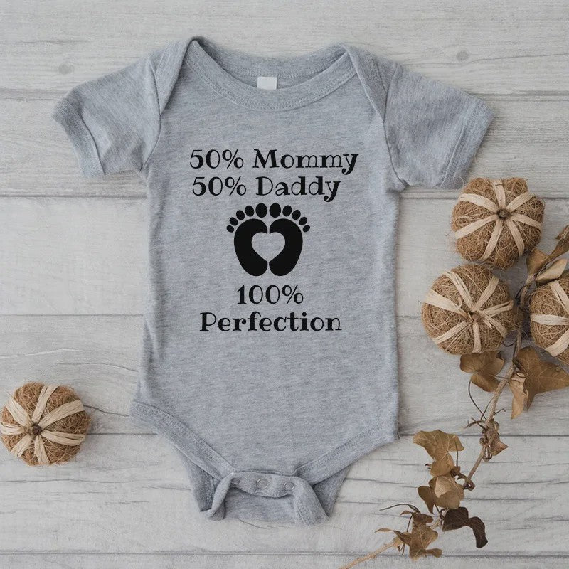 Baby Romper met Tekst: 50% Mama, 50% Papa, 100% Perfectie