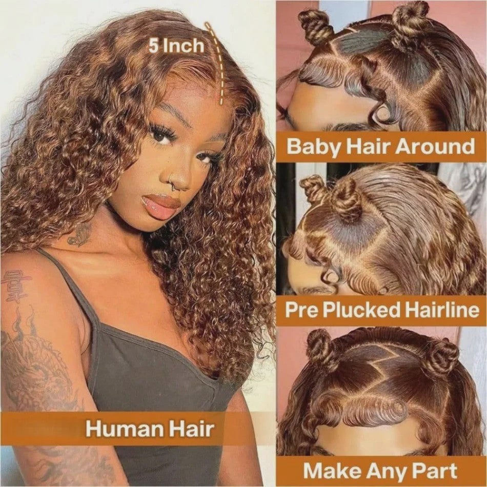 Ombre Bob Pruik van Menselijk Haar - Krullend, Honey Blonde Highlights, Glueless 5x5 HD Lace Wig, 16 Inch